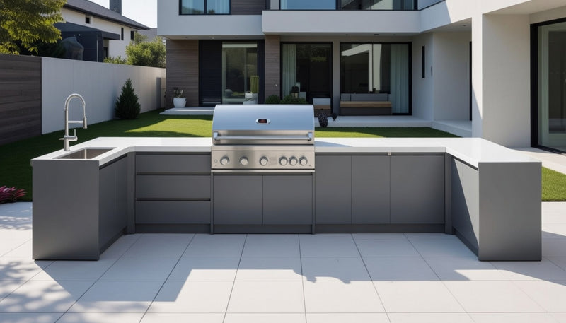 Whistler Fairford Outdoor Kitchen with Burford 5-Burner BBQ | Dimensions 1.5m x 4.8m x 1.6m