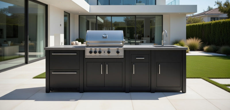 Grandpro by Stoll Aluminum Outdoor Kitchen Graphite Pro Elite Sink, and Double Drawer Fridge | 3M