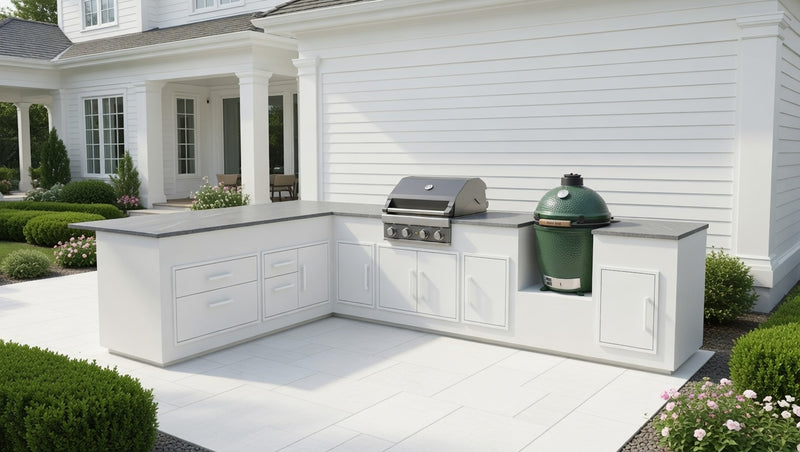 Grillandia White Outdoor Kitchen Grandpro G4, Big Green Egg | 3.75M x 2.5M