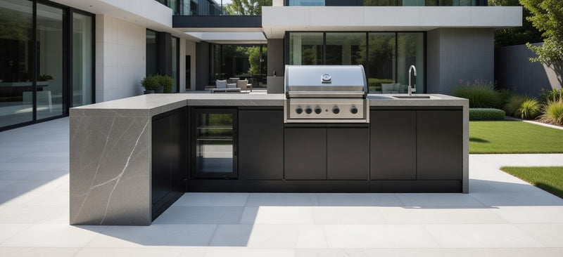 GrandPro Outdoor Kitchen Elite Pro 4 Burner BBQ, Fridge, Sink and WaterFall - 3.4m x 1.5m