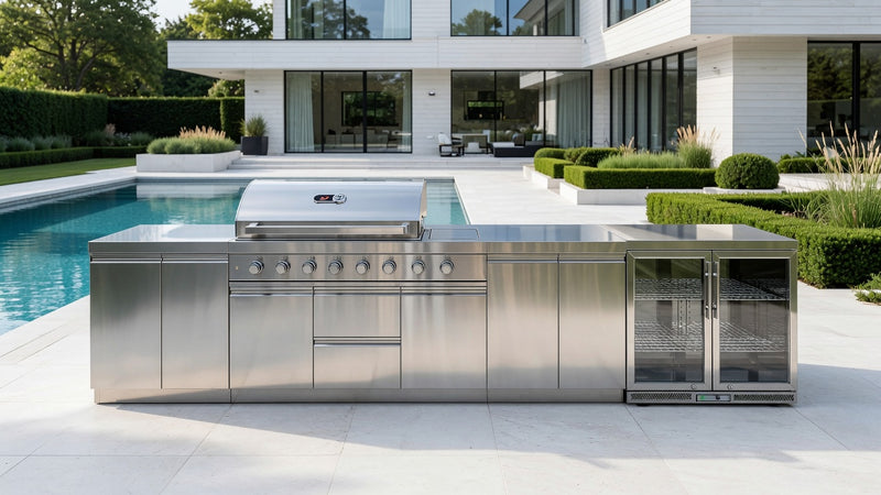 Whistler Outdoor Kitchen 6 Burner BBQ, Fridge, Double Doors and Gas Bottle Cabinet | 4M