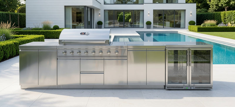 Whistler Outdoor Kitchen 6 Burner BBQ, Fridge, Double Doors and Gas Bottle Cabinet | 4M