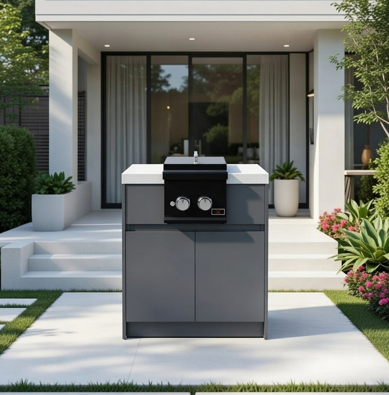 Whistler Fairford Outdoor Kitchen Black Side Burner & Grey Cabinet 80cm