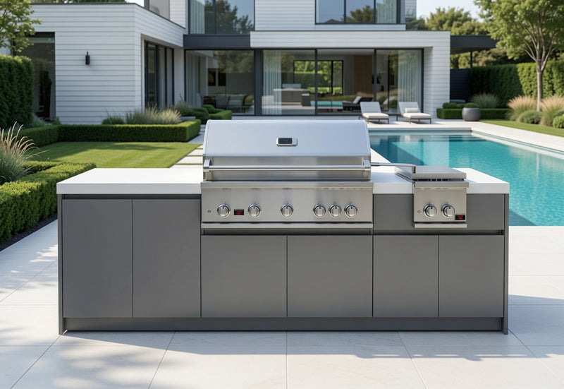 Whistler Fairford Grey Outdoor Kitchen 5-Burner BBQ and side Burner | 2.7M Full-Length