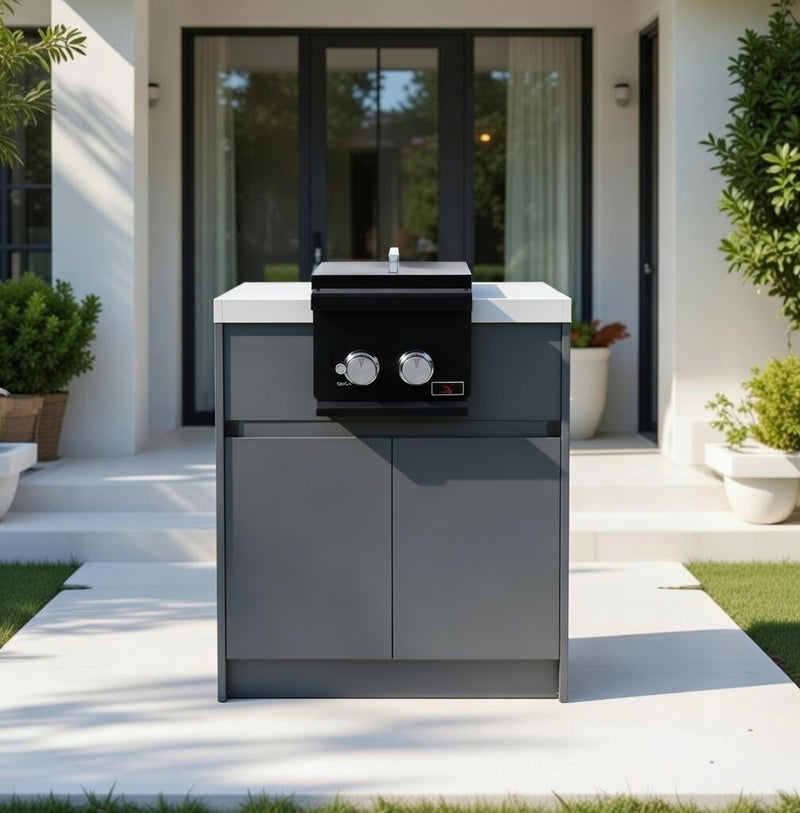 Whistler Fairford Outdoor Kitchen Black Side Burner & Grey Cabinet 80cm