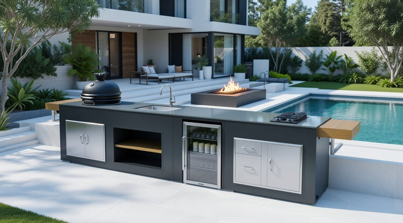 Grillandia Outdoor Kitchen With Hob, Fridge, Sink, Large Bastard and Weather Cover 4.4m