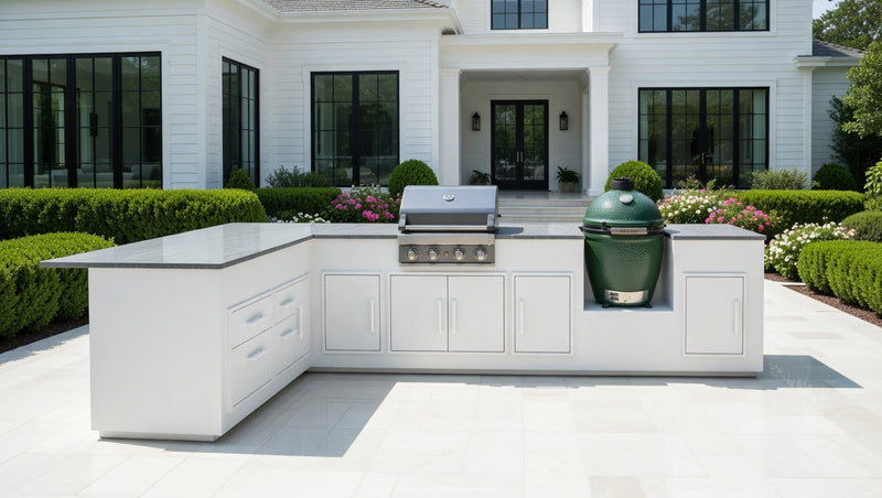 Grillandia White Outdoor Kitchen Grandpro G4, Big Green Egg | 3.75M x 2.5M