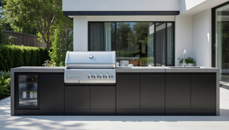 GrandPro Outdoor Kitchen with CrossRay 4 Burner BBQ, Sink, Fridge and WaterFall - 3.5m