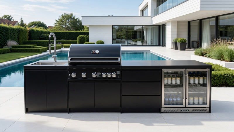 Whistler Fairford Black Outdoor Kitchen with Burford 5-Burner BBQ | 3.6M Full-Length