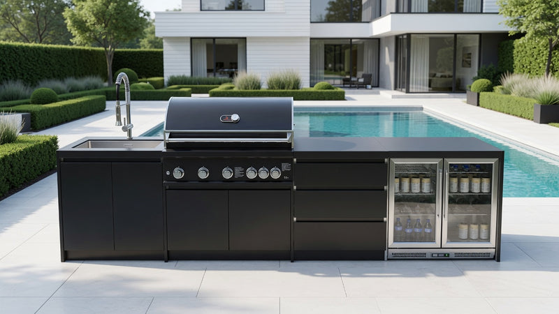 Whistler Fairford Black Outdoor Kitchen with Burford 5-Burner BBQ | 3.6M Full-Length