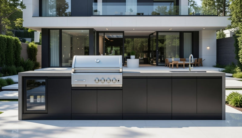GrandPro Outdoor Kitchen with CrossRay 4 Burner BBQ, Sink, Fridge and WaterFall - 3.5m