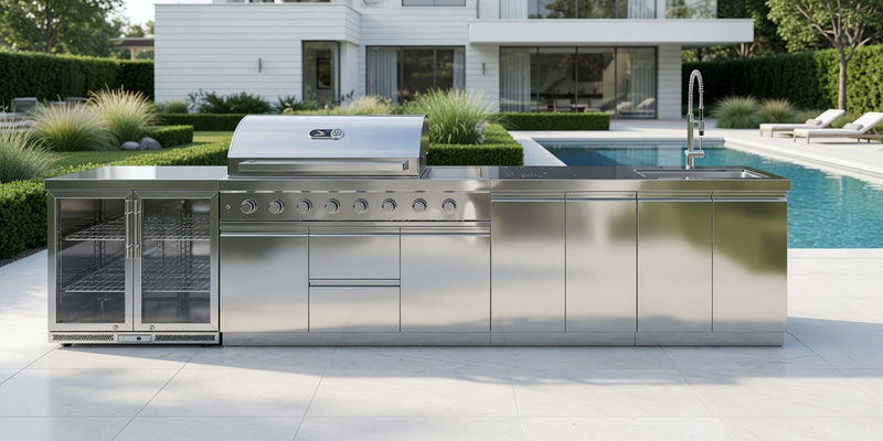 Whistler Outdoor Kitchen 6 Burner BBQ, Sink, Fridge and Gas Bottle Cabinet | 4M