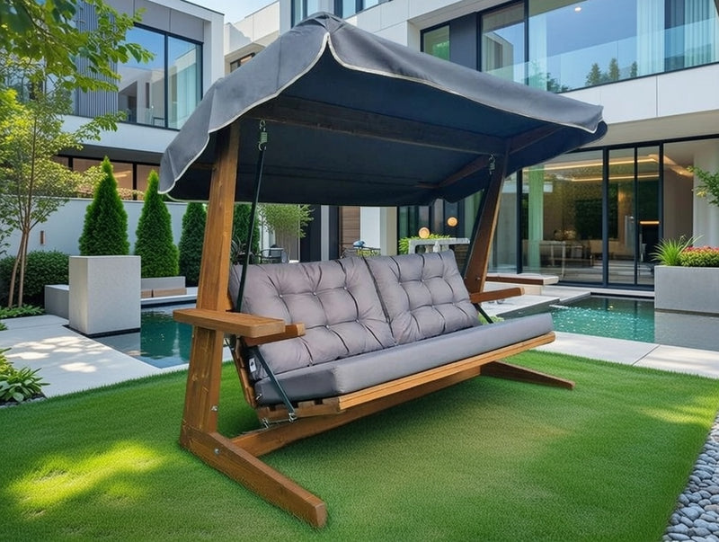 Brestwick Pine 3 Seater Swing Seat with Grey Cushions