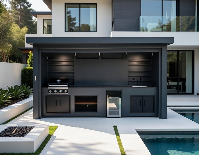 Grillandia Outdoor Kitchen Roll Cabana Pro BBQ, Fridge, and Sink  | 4.2M