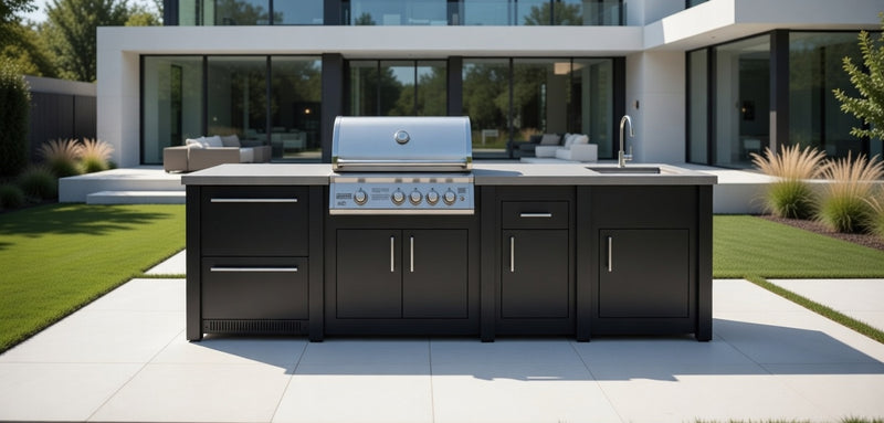 Grandpro by Stoll Aluminum Outdoor Kitchen Graphite Crossray Sink, and Double Drawer Fridge | 3M