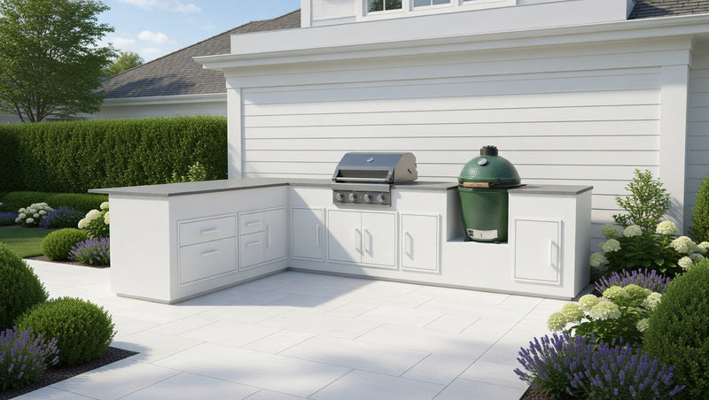 Grillandia White Outdoor Kitchen Grandpro G4, Big Green Egg | 3.75M x 2.5M