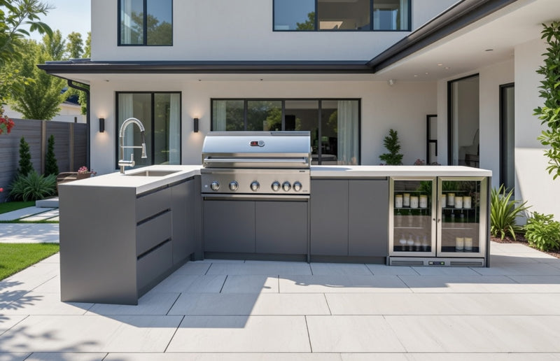 Whistler Fairford Grey Outdoor Kitchen with Burford 5-Burner BBQ | 3.6M X 2.3M Full-Length