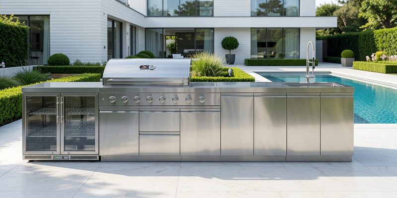 Whistler Outdoor Kitchen 6 Burner BBQ, Sink, Fridge and Gas Bottle Cabinet | 4M