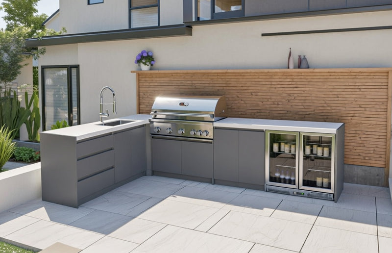 Whistler Fairford Grey Outdoor Kitchen with Burford 5-Burner BBQ | 3.6M X 2.3M Full-Length