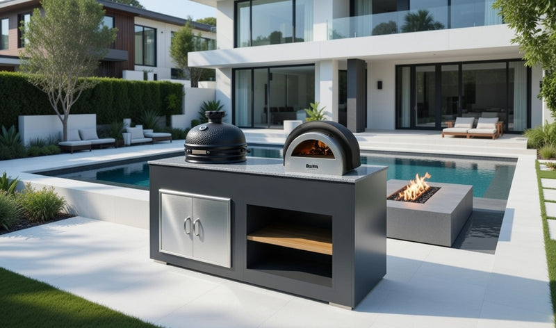 Grillandia Outdoor Kitchen Pizza Oven and Large Bastard Kamado Grill | 2M