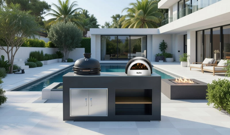 Grillandia Outdoor Kitchen Pizza Oven and Large Bastard Kamado Grill | 2M