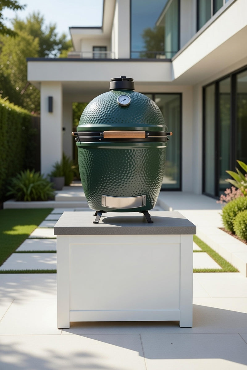 Grandpro by Stoll Aluminum Outdoor Kitchen Paired with Large Green Egg and Base