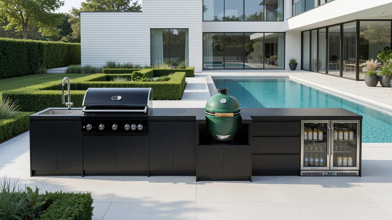 Whistler Fairford Black Outdoor Kitchen with Burford 5 Burner BBQ | 5.2M Full-Length