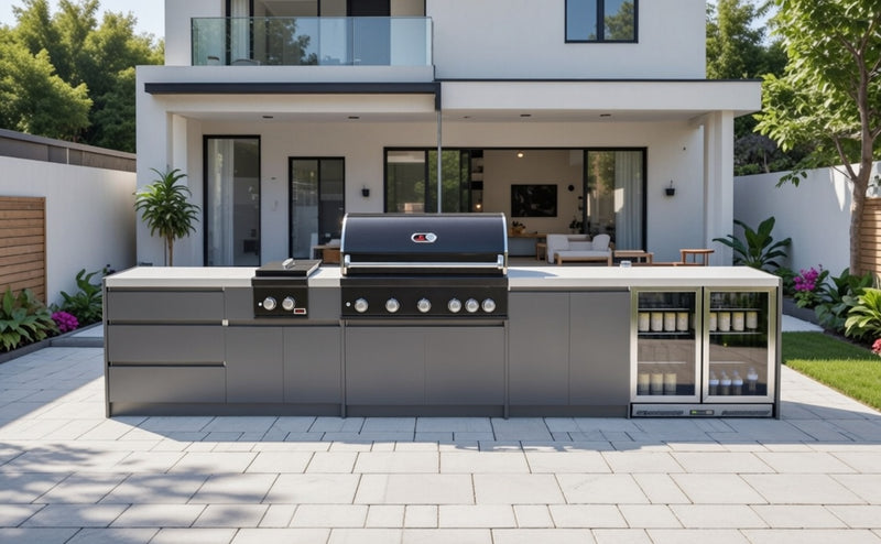 Whistler Fairford Black Outdoor Kitchen with Burford 5 Burner BBQ | 4.5 M Full-Lenght
