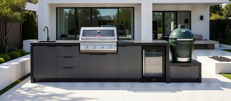 Cabinex Premium Outdoor Kitchen Beefeater 7000 Classic 4 Burner, Fridge and Sink + Green Egg and Base | 4.1Meters