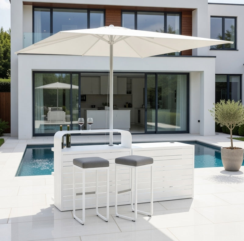 Luxurious Air White Outdoor Bar, 2.2M Made of Aluminium, Modular System for Private and Commercial Use