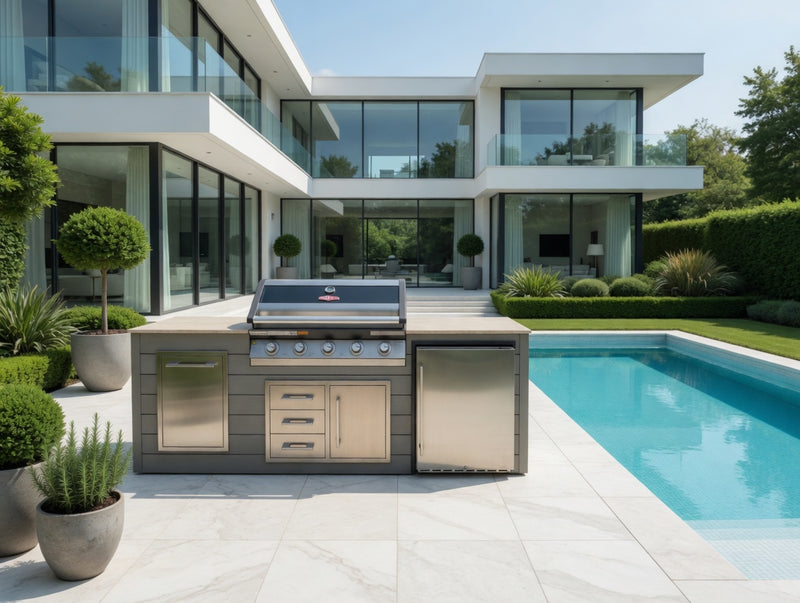The Alpha Forge Outdoor Kitchen Beefeater 1600S Built-In 5 Burner Gas BBQ | 250cm Light grey