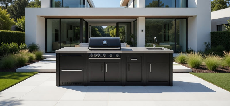 Grandpro by Stoll Aluminum Outdoor Kitchen Graphite Grandpro Sink, and Double Drawer Fridge | 3M