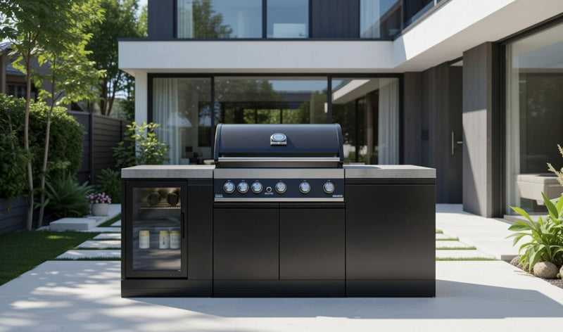 GrandPro Outdoor Kitchen with 5 Burner BBQ, Fridge - 2m