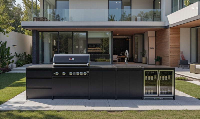 Whistler Fairford Black Outdoor Kitchen with Burford 5-Burner BBQ | 4.5M Full-Length