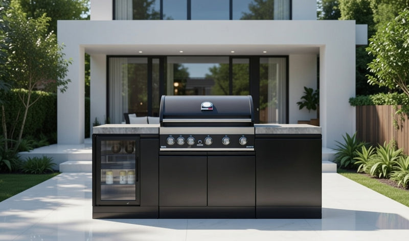 GrandPro Outdoor Kitchen with 5 Burner BBQ, Fridge - 2m