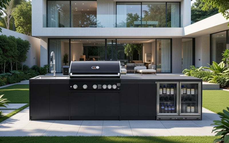 Whistler Fairford Black Outdoor Kitchen with Burford 5-Burner BBQ | 3.6M Full-Length
