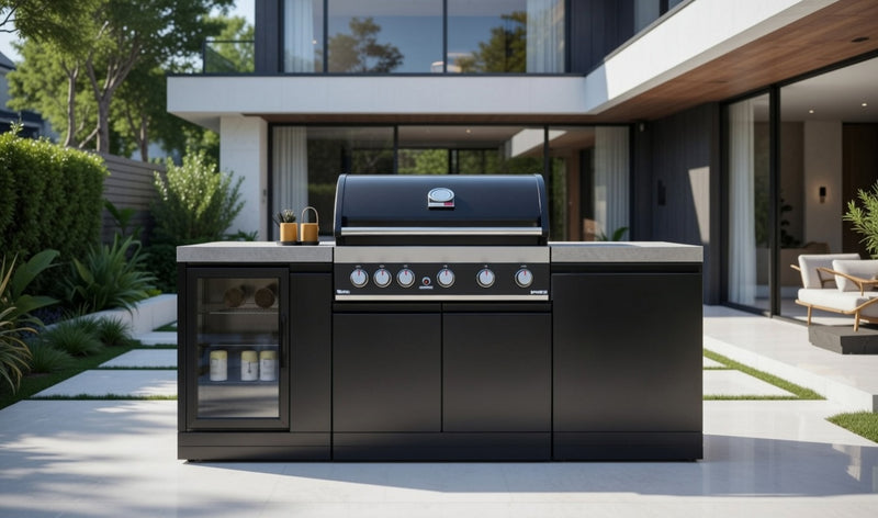 GrandPro Outdoor Kitchen with 5 Burner BBQ, Fridge - 2m