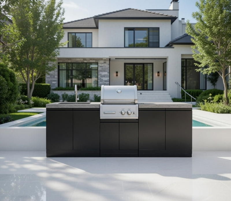GrandPro Outdoor Kitchen with CrossRay 2 Burner BBQ, and Sink - 2.5m