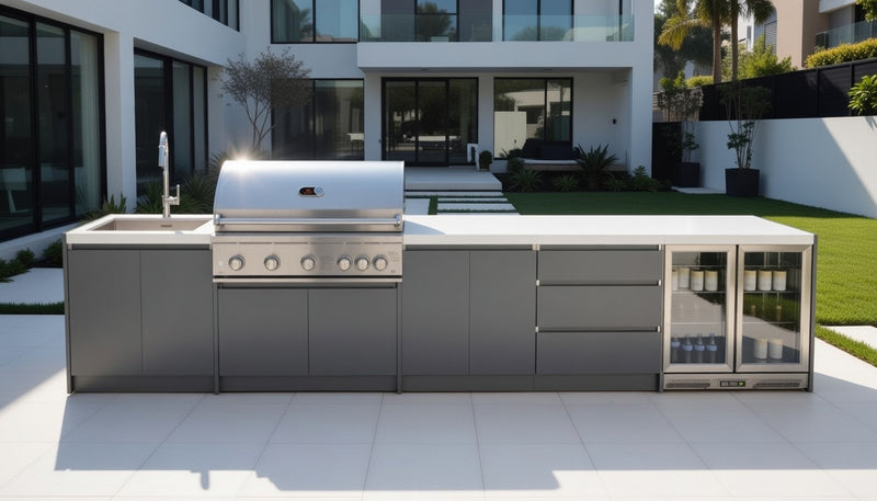 Whistler Fairford Grey Outdoor Kitchen with Burford 5-Burner BBQ | 4.5M Full-Length