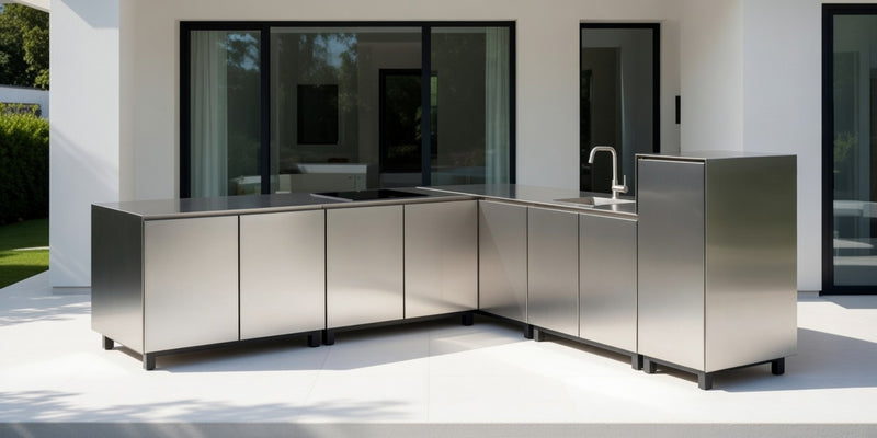 Hoppilif Outdoor Kitchen | 4 Burner Hod & Sink – Satin Stainless Steel (3m x 3m)