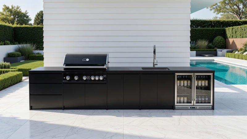 Whistler Fairford Black Outdoor Kitchen with Burford 5-Burner BBQ | 4.5M Full-Length