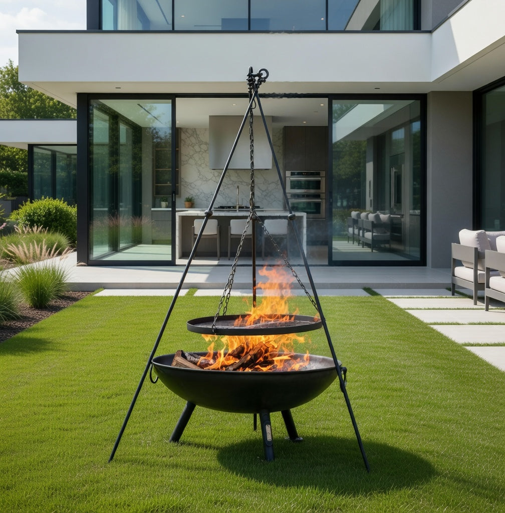 Tripod plus Plain Jane with Swing Arm BBQ Rack Fire Pit 90cm ...