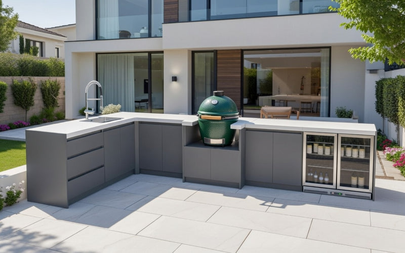 Whistler Fairford L-Shaped Grey Outdoor Kitchen | Dimensions 2.3m x 4m