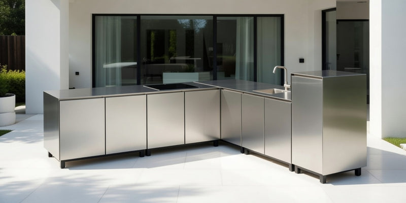 Hoppilif Outdoor Kitchen | 4 Burner Hod & Sink – Satin Stainless Steel (3m x 3m)
