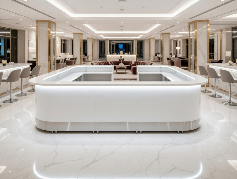 Front Reception Counter For Pub, Hotel, Hospital, Iluminated / Counter LED - Complete Set 10 + Sink