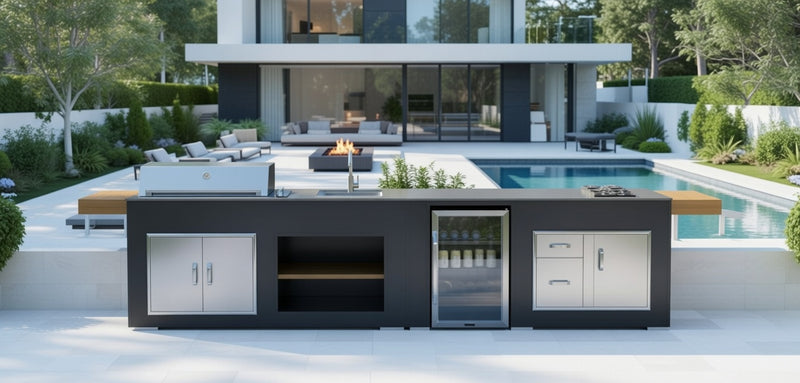 Grillandia Outdoor Kitchen with Beefeater 6 Burner, Fridge, Sink and Weather Cover