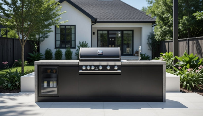 GrandPro Outdoor Kitchen with 5 Burner BBQ, Fridge, Sink and WaterFall - 2.8m