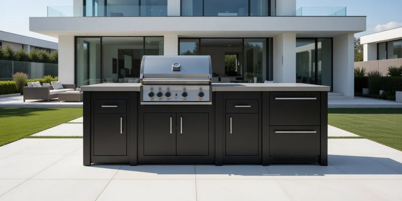 Grandpro by Stoll Aluminum Outdoor Kitchen Graphite Pro Elite, and Double Drawer Fridge | 3M