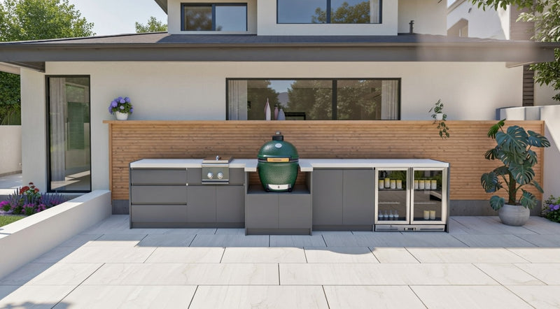 Whistler Fairford Grey Outdoor Kitchen with Green Egg | 4.2M Full-Length