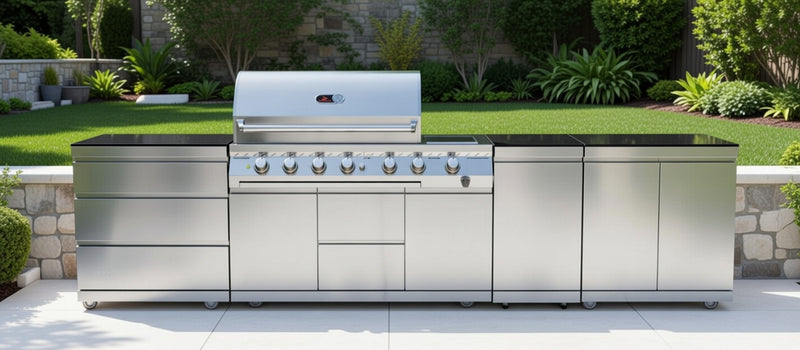 Whistler Outdoor Kitchen 6 Burner BBQ, Triple Drawer, Double Door and Gas Bottle Cabinet | 3.7Meters